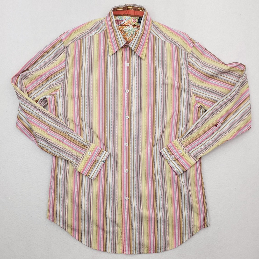 Robert Graham Shirt Mens M Multicolor Striped Button Up Relaxed Fit Flip Cuff